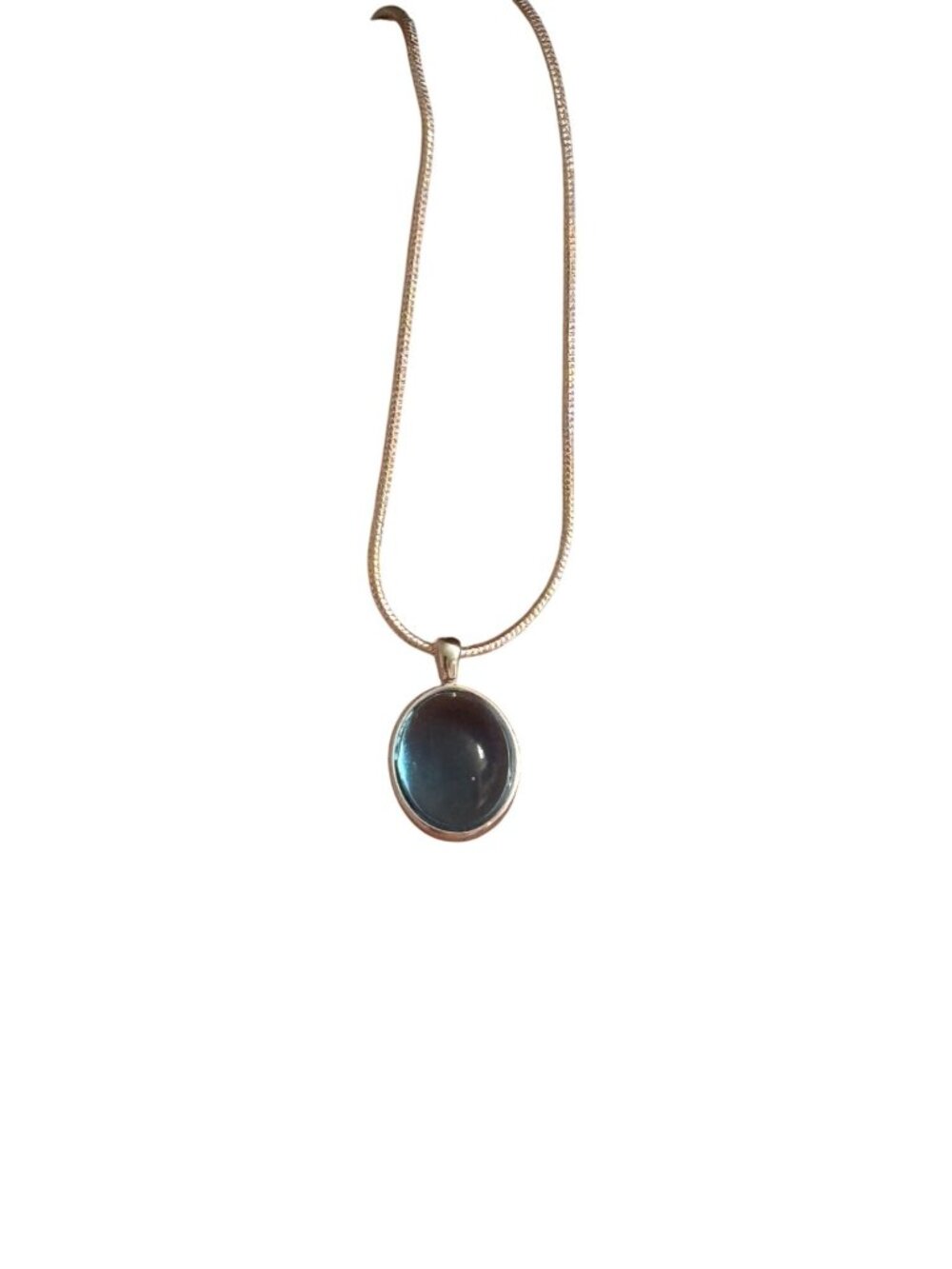 Sterling Silver Blue Stone Pendant Necklace S925 Oval Snake Chain Dainty Gift